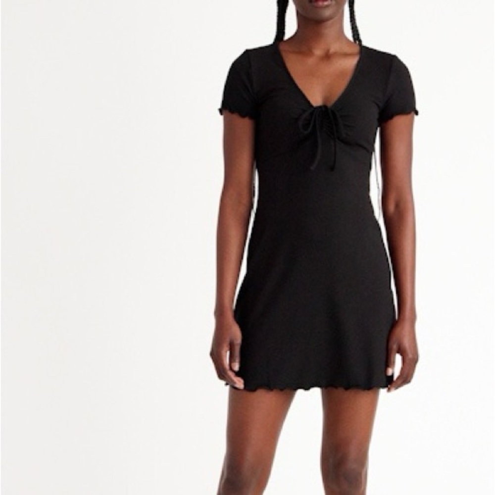 BP BLACK RIBBED SHORT SLEEVE V-NECK DRESS W/ TIE JUNIORS SZ XS